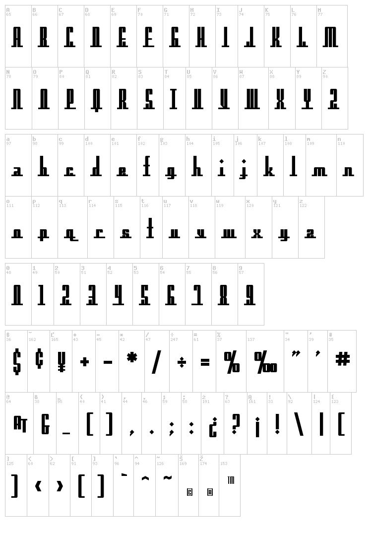 SF Americana Dreams font map